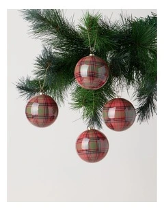 Heirloom Christmas 4pk Tartan Baubles 8cm in Multi