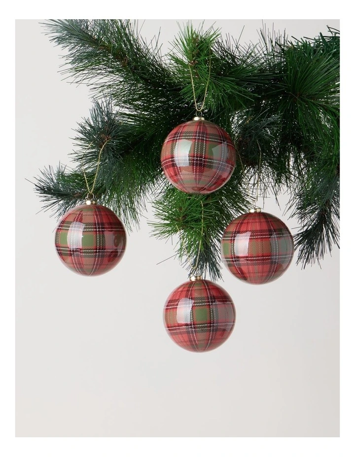 Heirloom Christmas 4pk Tartan Baubles 8cm in Multi image 1