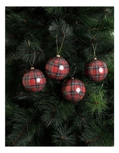 Heirloom Christmas 4pk Tartan Baubles 8cm in Multi