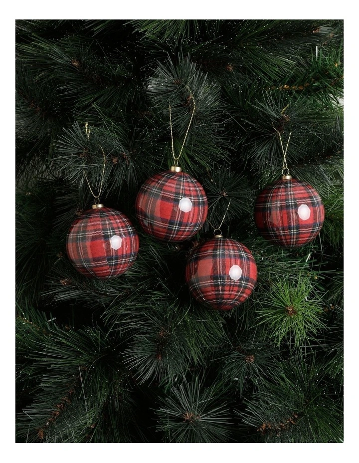 Heirloom Christmas 4pk Tartan Baubles 8cm in Multi image 1