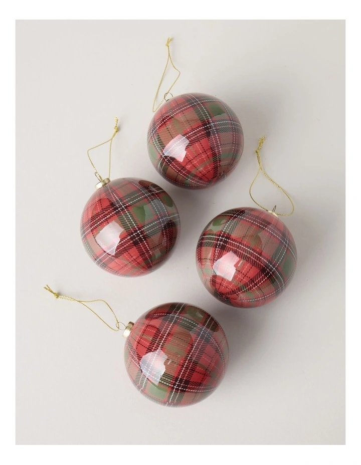 Heirloom Christmas 4pk Tartan Baubles 8cm in Multi image 2