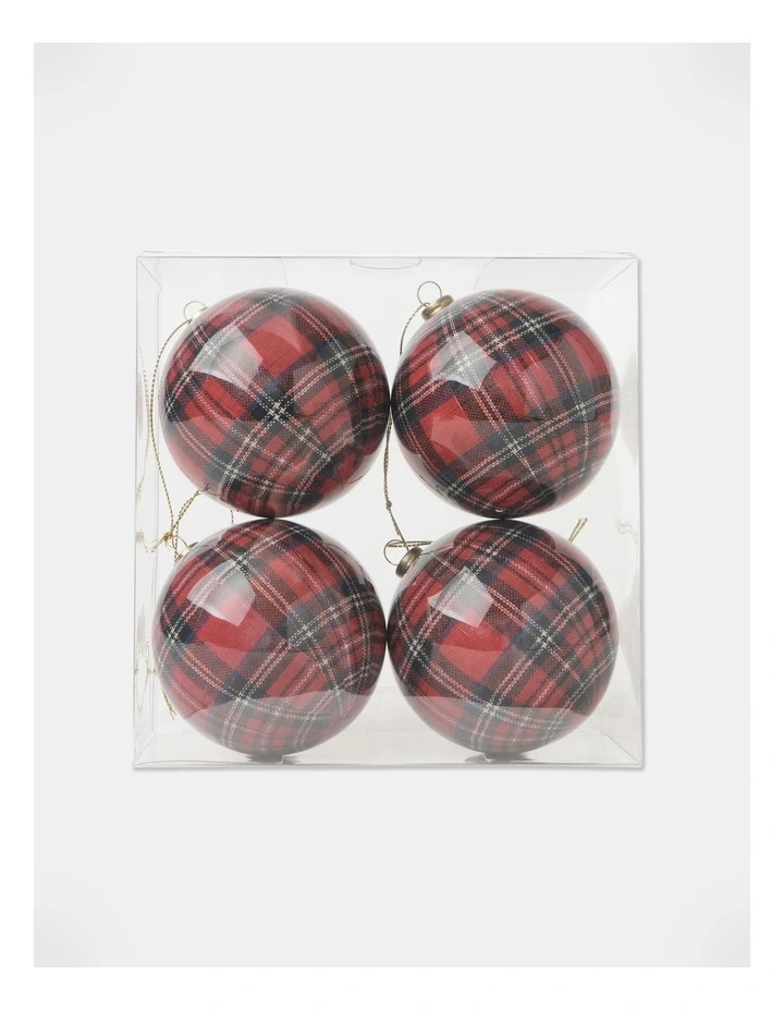 Heirloom Christmas 4pk Tartan Baubles 8cm in Multi image 2