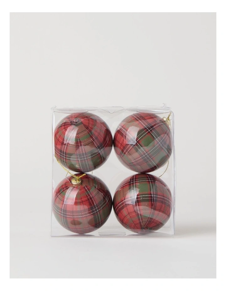 Heirloom Christmas 4pk Tartan Baubles 8cm in Multi image 3