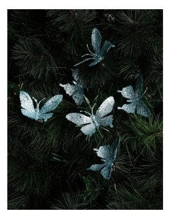Luxe Christmas 6pk Petite Glittered Butterfly Clips 10cm in Blue