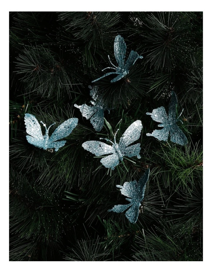 Luxe Christmas 6pk Petite Glittered Butterfly Clips 10cm in Blue image 1