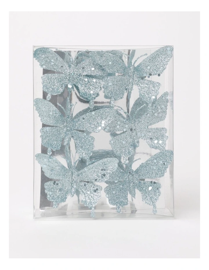 Luxe Christmas 6pk Petite Glittered Butterfly Clips 10cm in Blue image 2