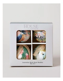 Eucalyptus Christmas Set of 4 Australian Birds Decal Baubles 8cm in Multi