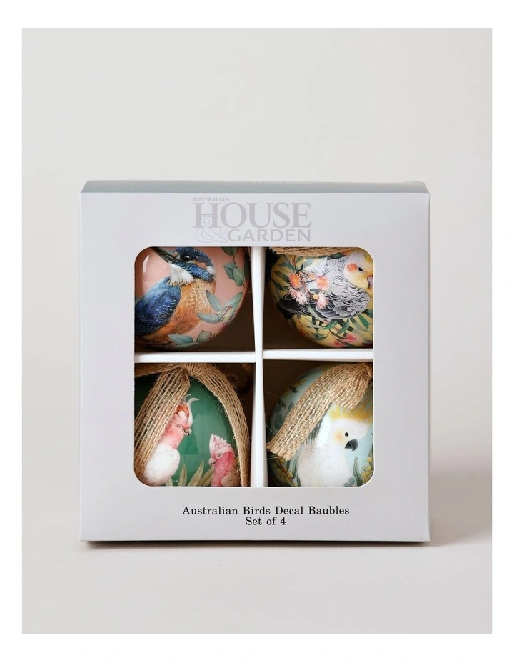 Eucalyptus Christmas Set of 4 Australian Birds Decal Baubles 8cm in Multi image 1