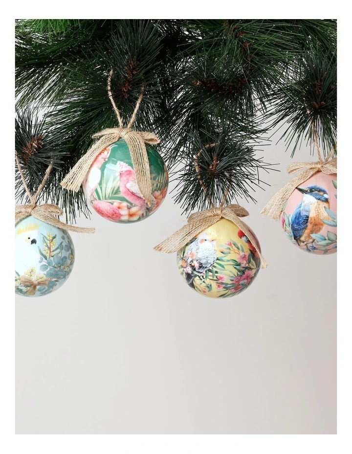 Eucalyptus Christmas Set of 4 Australian Birds Decal Baubles 8cm in Multi image 2