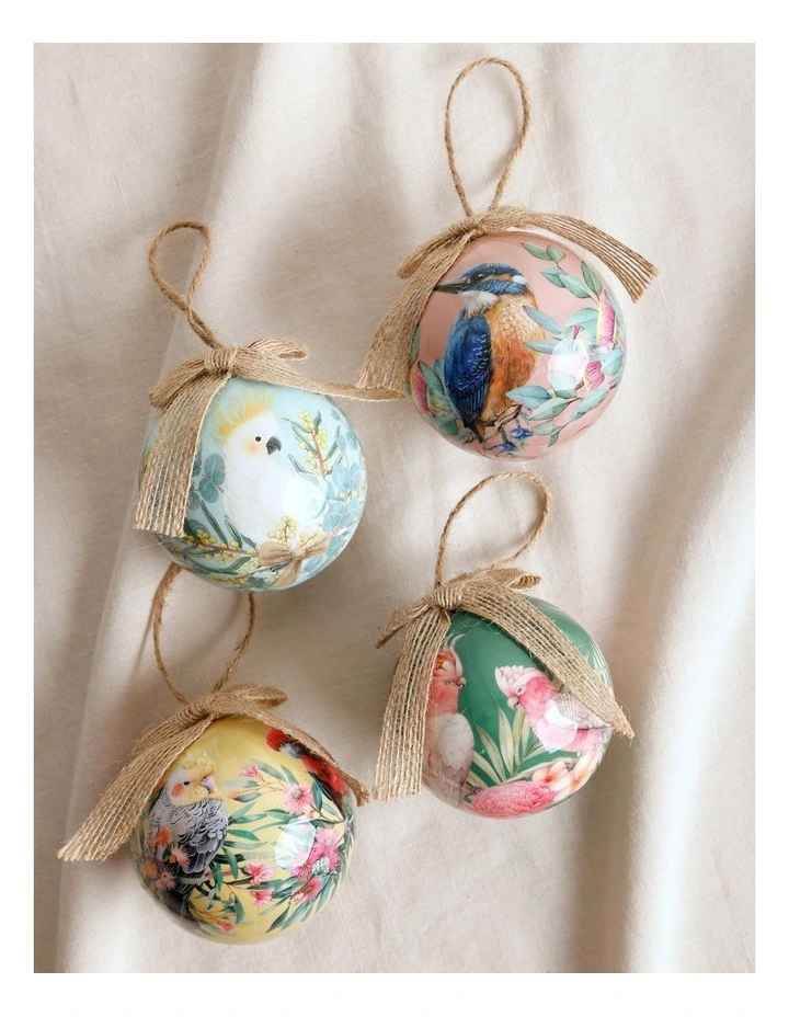 Eucalyptus Christmas Set of 4 Australian Birds Decal Baubles 8cm in Multi image 3