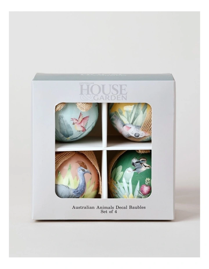 Eucalyptus Christmas Set of 4 Australian Animals Decal Baubles 8cm in Multi image 1