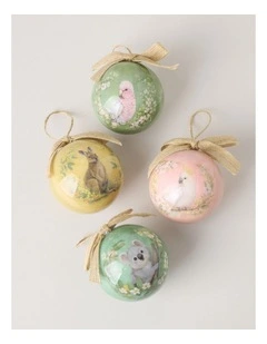 Eucalyptus Christmas Set of 4 Australian Animals Decal Baubles 8cm in Multi