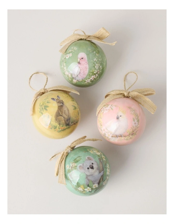 Eucalyptus Christmas Set of 4 Australian Animals Decal Baubles 8cm in Multi image 1