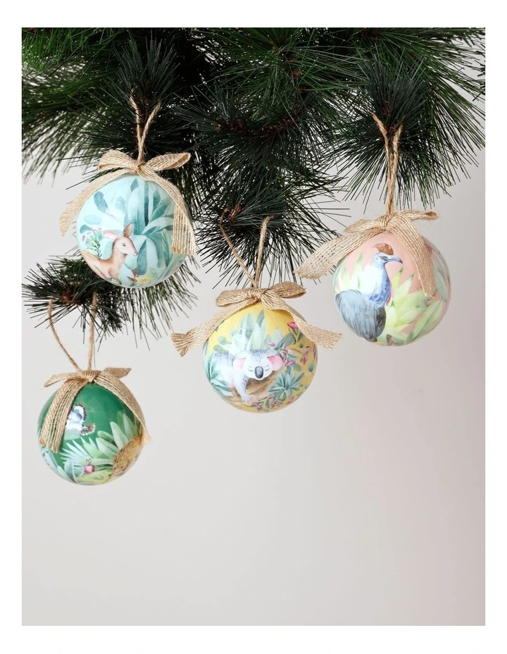 Eucalyptus Christmas Set of 4 Australian Animals Decal Baubles 8cm in Multi image 2