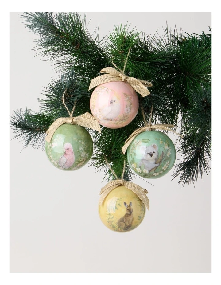 Eucalyptus Christmas Set of 4 Australian Animals Decal Baubles 8cm in Multi image 2
