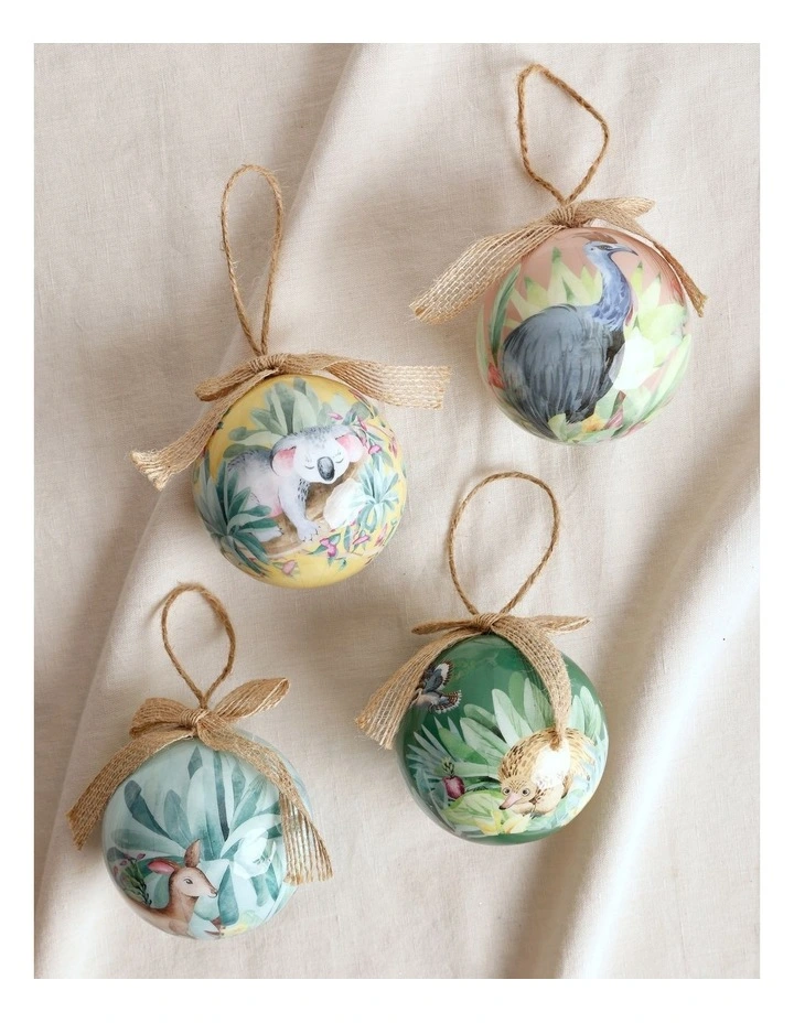 Eucalyptus Christmas Set of 4 Australian Animals Decal Baubles 8cm in Multi image 3
