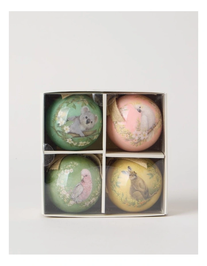 Eucalyptus Christmas Set of 4 Australian Animals Decal Baubles 8cm in Multi image 3