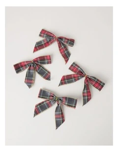 Heirloom Christmas Fabric Set of 4 Tartan Bow Clip 14cm Multi
