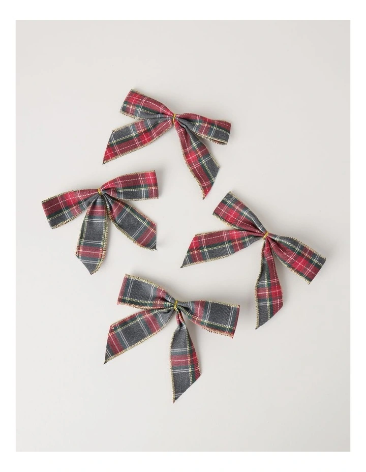 Heirloom Christmas Fabric Set of 4 Tartan Bow Clip 14cm Multi image 1
