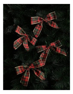 Heirloom Christmas Fabric Set of 4 Tartan Bow Clip 14cm Multi
