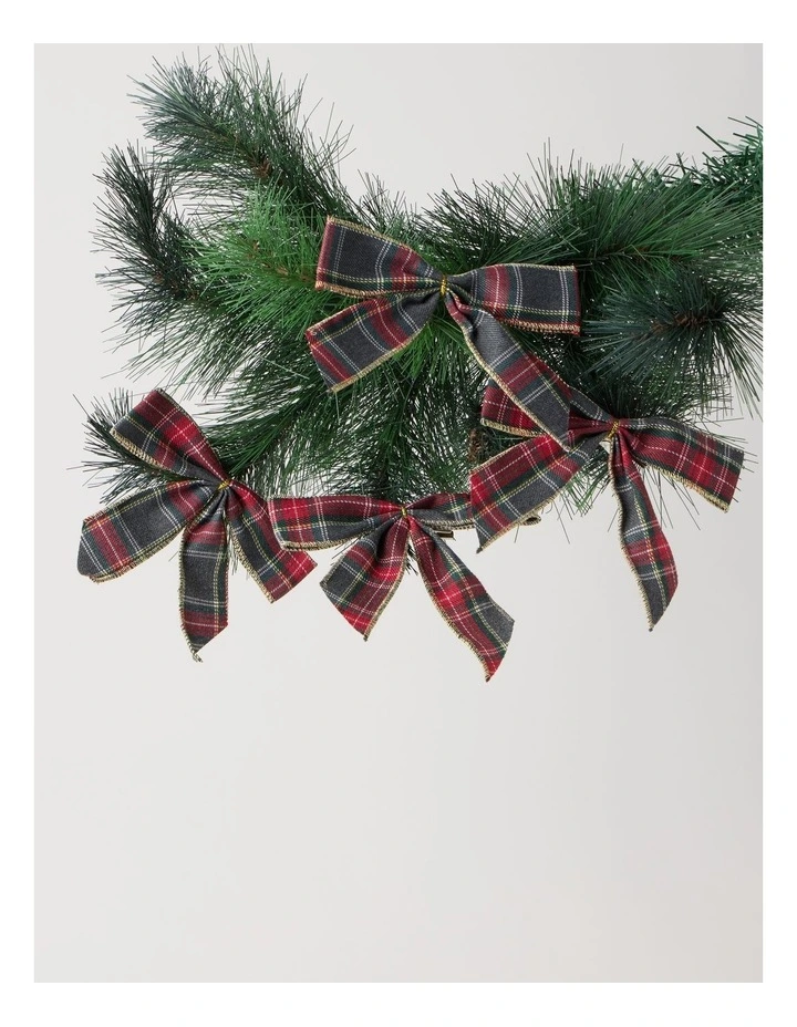 Heirloom Christmas Fabric Set of 4 Tartan Bow Clip 14cm Multi image 2