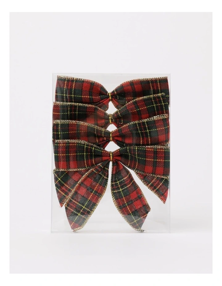 Heirloom Christmas Fabric Set of 4 Tartan Bow Clip 14cm Multi image 2
