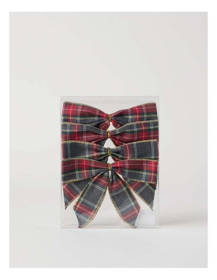 Heirloom Christmas Fabric Set of 4 Tartan Bow Clip 14cm Multi image 3