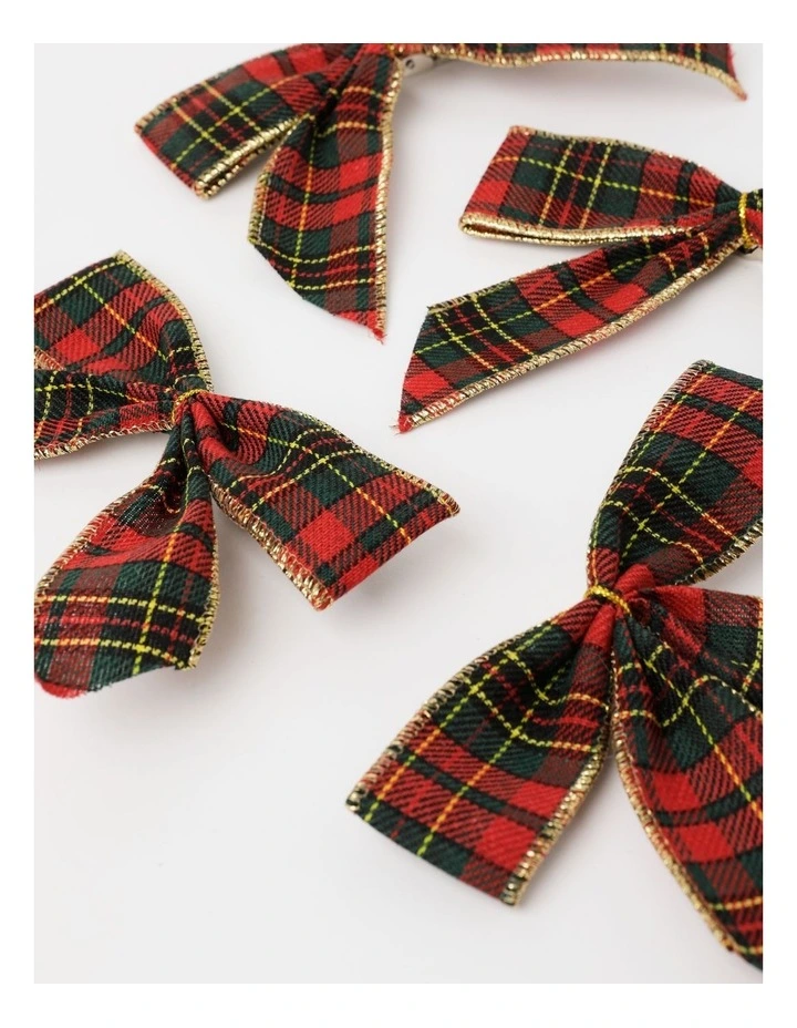 Heirloom Christmas Fabric Set of 4 Tartan Bow Clip 14cm Multi image 3