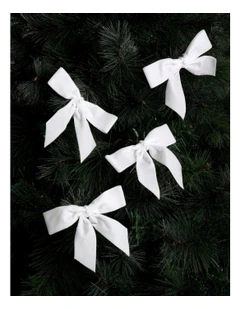 Luxe Christmas Fabric Set of 4 Velvet & Gem Bow Clips 14cm in White