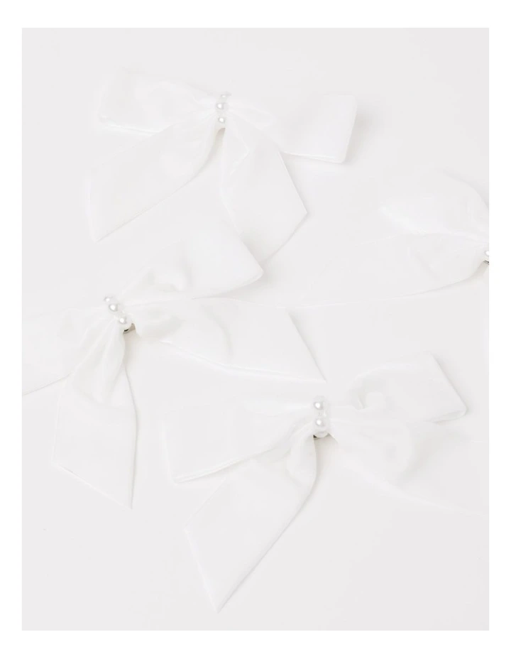 Luxe Christmas Fabric Set of 4 Velvet & Gem Bow Clips 14cm in White image 3