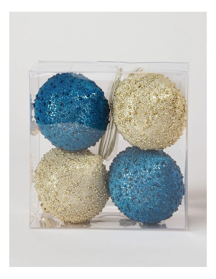 Luxe Christmas 4pk Beaded Onion Ornament 9.5cm in Blue/Gold image 1