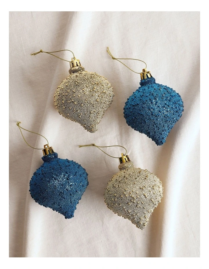 Luxe Christmas 4pk Beaded Onion Ornament 9.5cm in Blue/Gold image 4