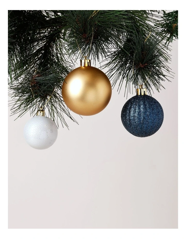 Luxe Christmas 100pk Shatterproof Baubles 5/6/7cm in Navy/Gold image 2