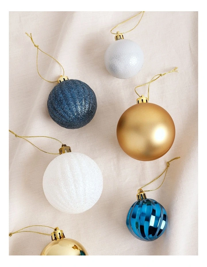 Luxe Christmas 100pk Shatterproof Baubles 5/6/7cm in Navy/Gold image 3