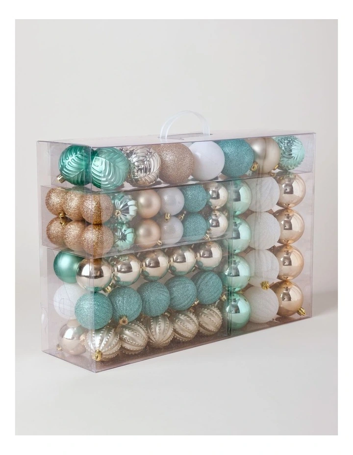 Eucalyptus Christmas 100pk Shatterproof Ornaments in Asst. Colours & Size image 1