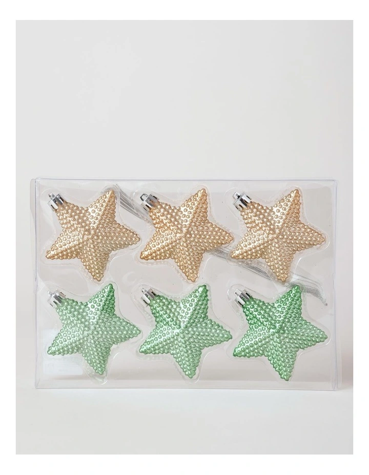 Eucalyptus Christmas 6pk Plastic Stars 8cm in Blue/Gold image 1
