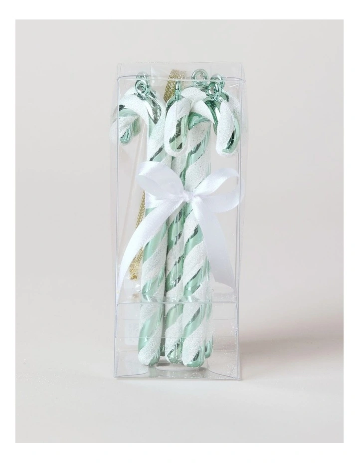 Candyland Christmas 6pk Candy Cane Ornament 13cm in Mint/White image 1