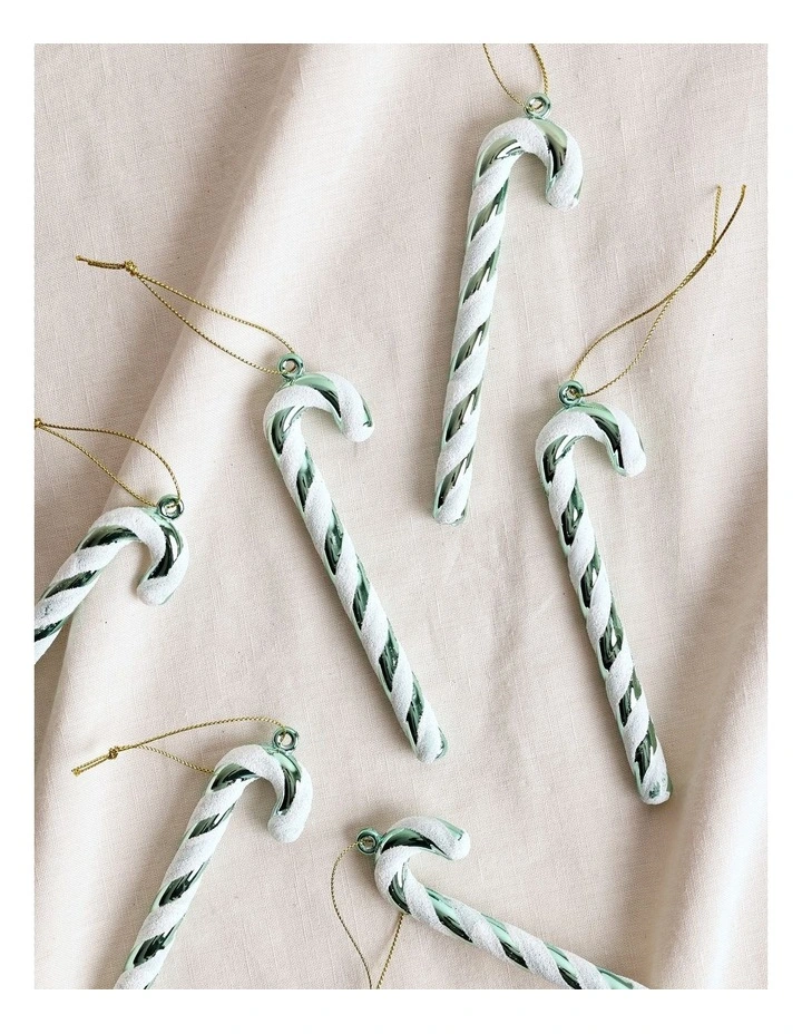 Candyland Christmas 6pk Candy Cane Ornament 13cm in Mint/White image 3