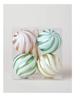 Candyland Christmas 4pk Embossed Glitter Baubles 8cm in Multicolour
