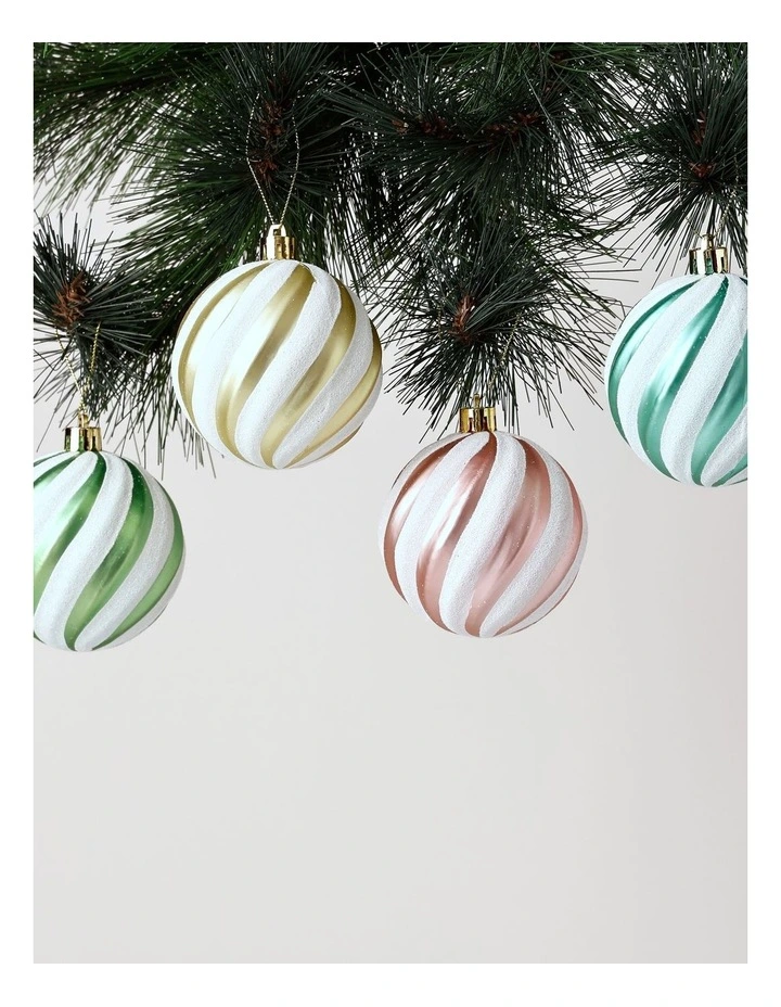 Candyland Christmas 4pk Embossed Glitter Baubles 8cm in Multicolour image 2