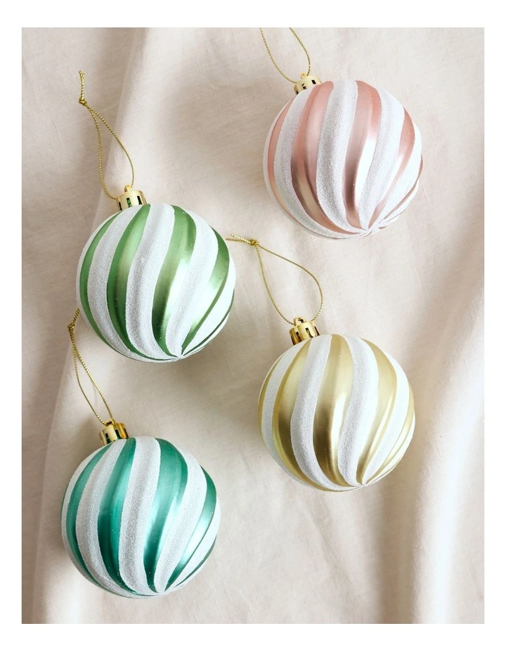 Candyland Christmas 4pk Embossed Glitter Baubles 8cm in Multicolour image 3