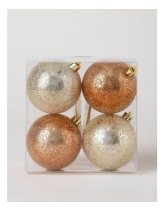 Harvest Christmas 4pk Sugar Frosted Baubles 8cm in Brown