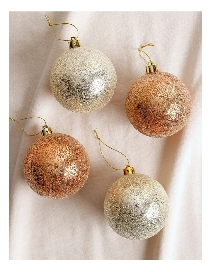Harvest Christmas 4pk Sugar Frosted Baubles 8cm in Brown image 3
