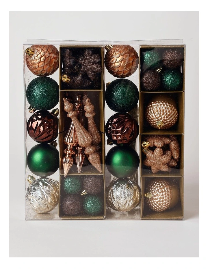Harvest Christmas 50pk Shatterproof Ornaments 6cm in Bronze/Mocha/Green image 1