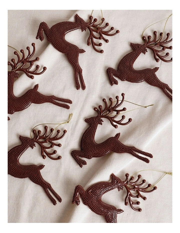 Harvest Christmas 6 pk Reindeer Ornaments 12cm in Brown image 3