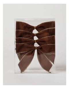 Harvest Christmas Fabric Set of 4 Velvet Bow Clips 14cm in Brown