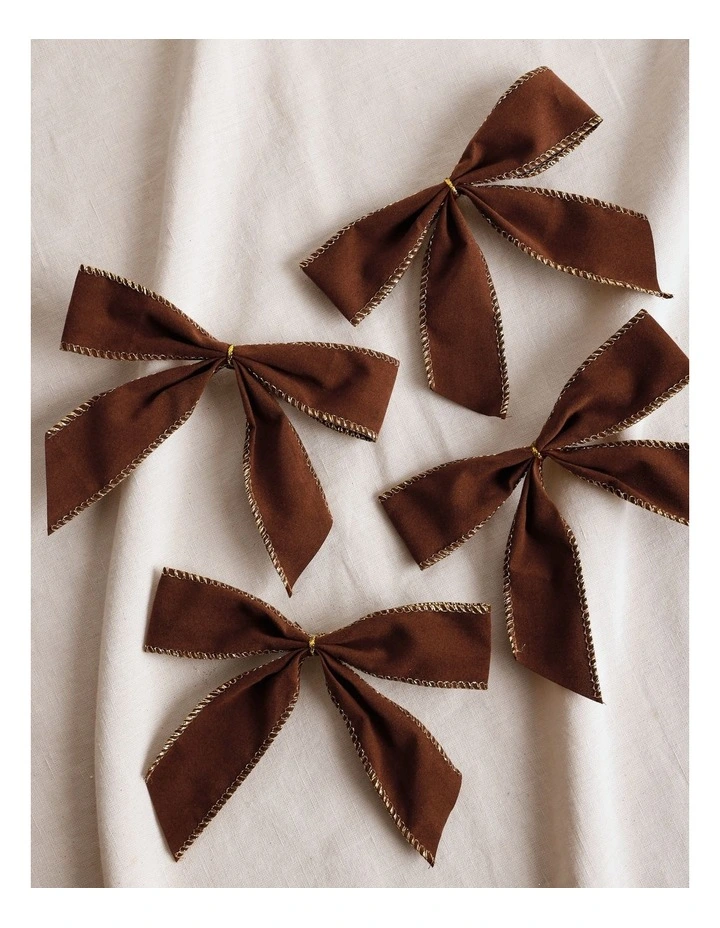 Harvest Christmas Fabric Set of 4 Velvet Bow Clips 14cm in Brown image 3