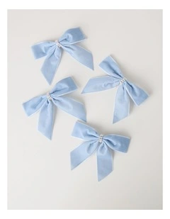 Luxe Christmas Fabric Set of 4 Velvet Bow Clips 14cm in Pale Blue
