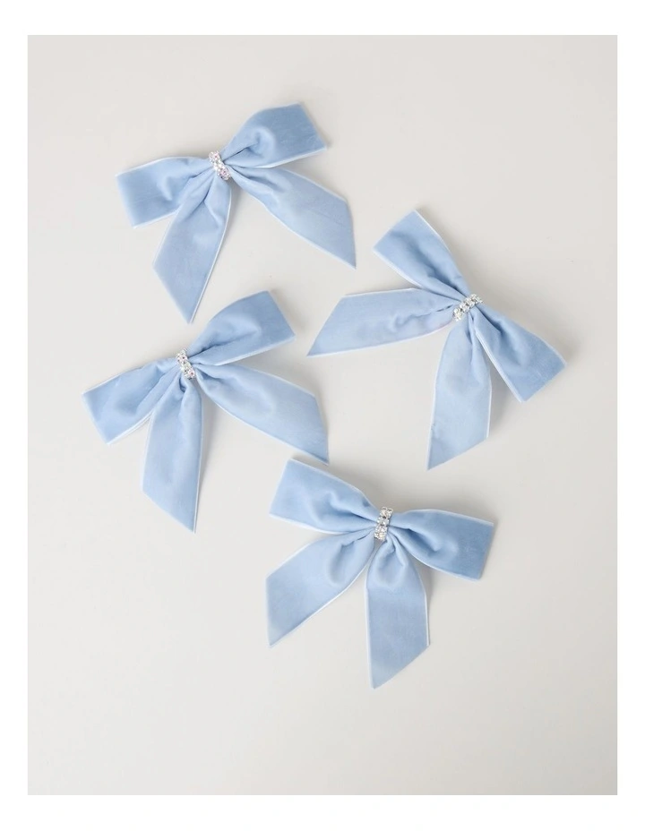 Luxe Christmas Fabric Set of 4 Velvet Bow Clips 14cm in Pale Blue image 1
