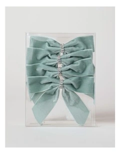 Luxe Christmas Fabric Set of 4 Velvet Bow Clips 14cm in Pale Blue